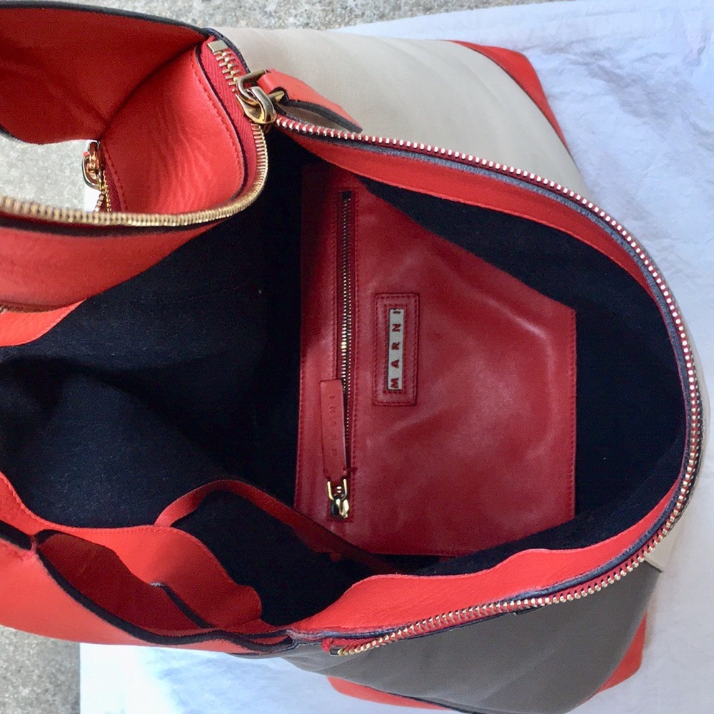 MARNI Pod Colourblock Leather Hobo Bag Tri Colored - Picture 12 of 16